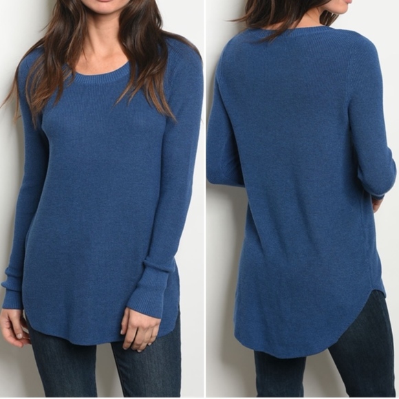 Trend Setter Diva Boutique Item Sweaters - LAST 1! BLUE KNIT SCOOP NECK SWEATER TUNIC TOP!
